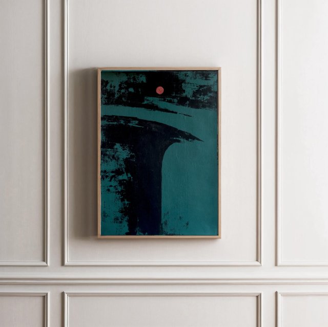 Obraz abstrakcyjny  –w odcieniach turkusu, czerwieni i czerni