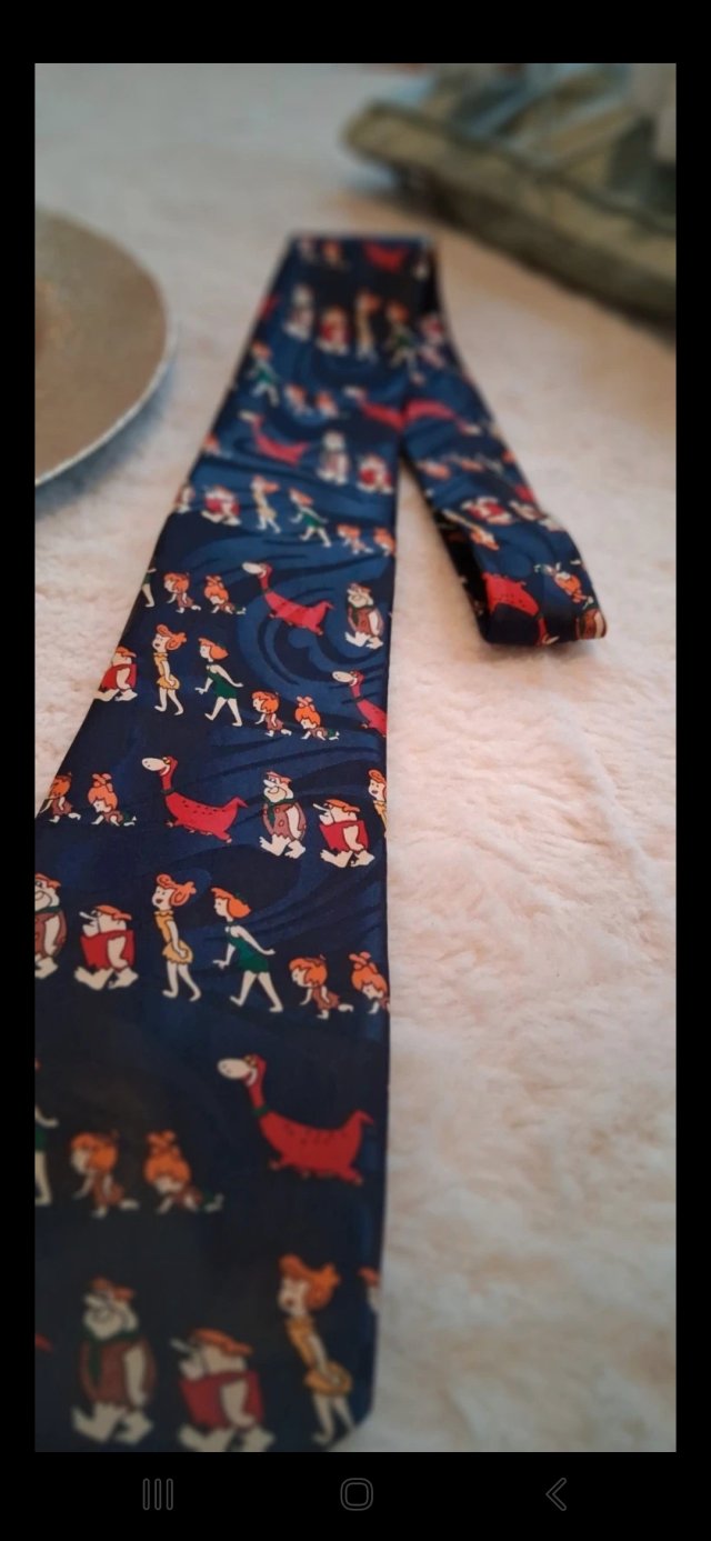 NOWY krawat jedwabny Flintstones L  [ Flintstones necktie/ carton tie/ unisex necktie * 90s vintage