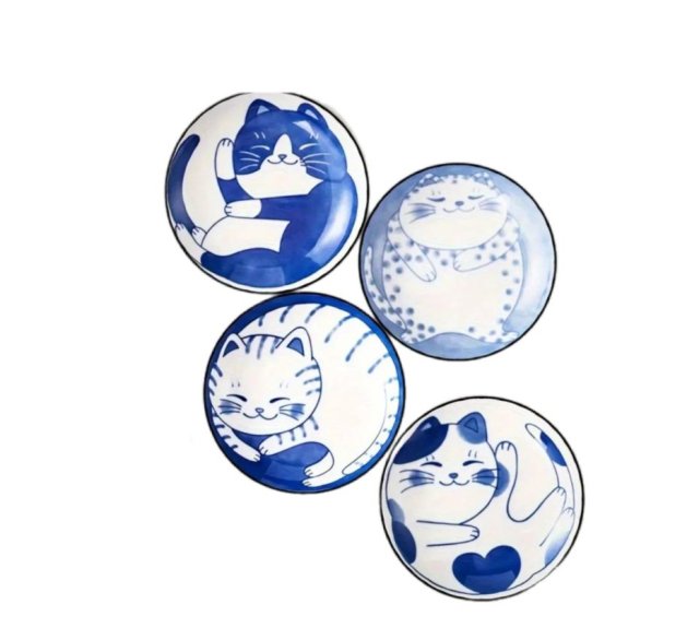 Koty Zestaw 4 talerzyków z kotami - prezent dla Kociej Mamy Japonia