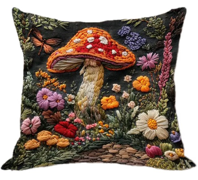 Poszewka na poduszkę w stylu Vintage dwustronna Muchomor Las prezent Cottage Folk kwiaty Woodland