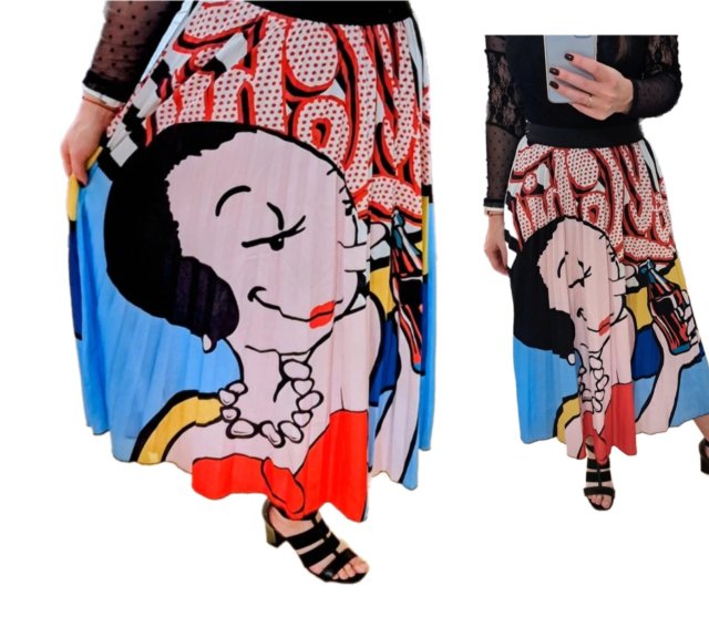 Maxi spódnica z kolorowym motywem z kreskówki Avant Garde Komiks kolorowa plisowana