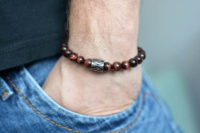 bransoletka męska z  bawolego oka ze stalą szlachetną