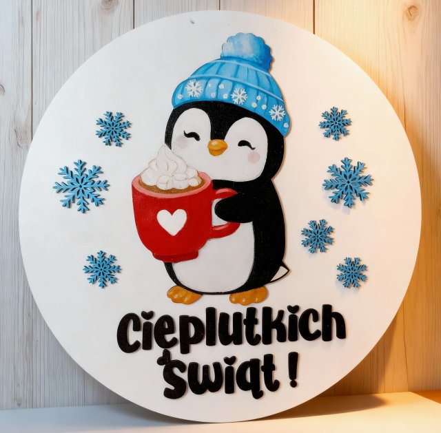 Ręcznie malowana tablica świąteczna "Cieplutkich Świąt" – 35 cm, Dekoracja drzwi