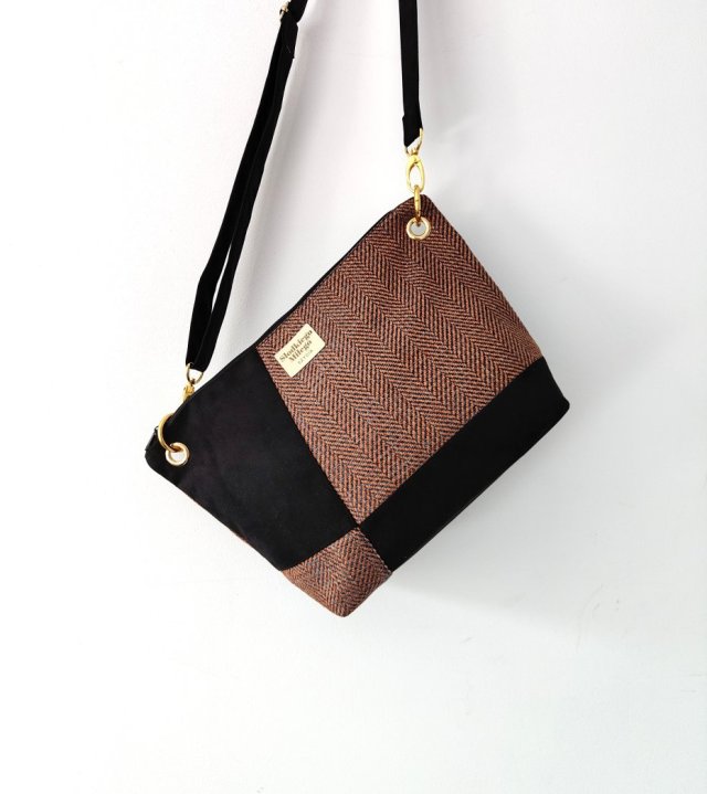 Torebka R U T H Orange&Black - patchworkowa torebka, nubuk i tkanina pleciona