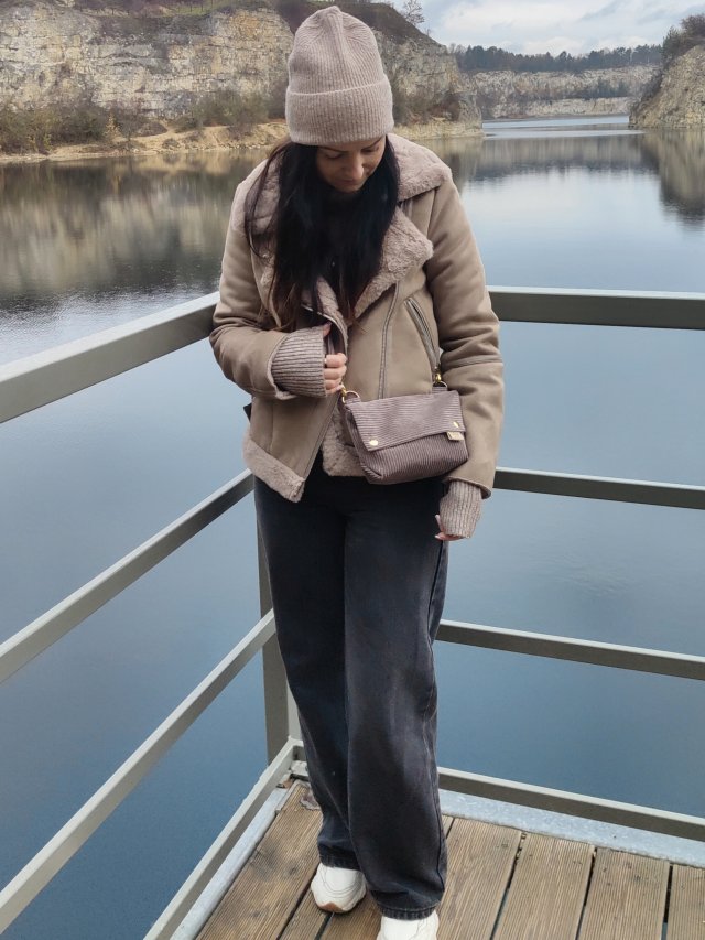 Torebka L E A Taupe-sztruksowa mini torebka