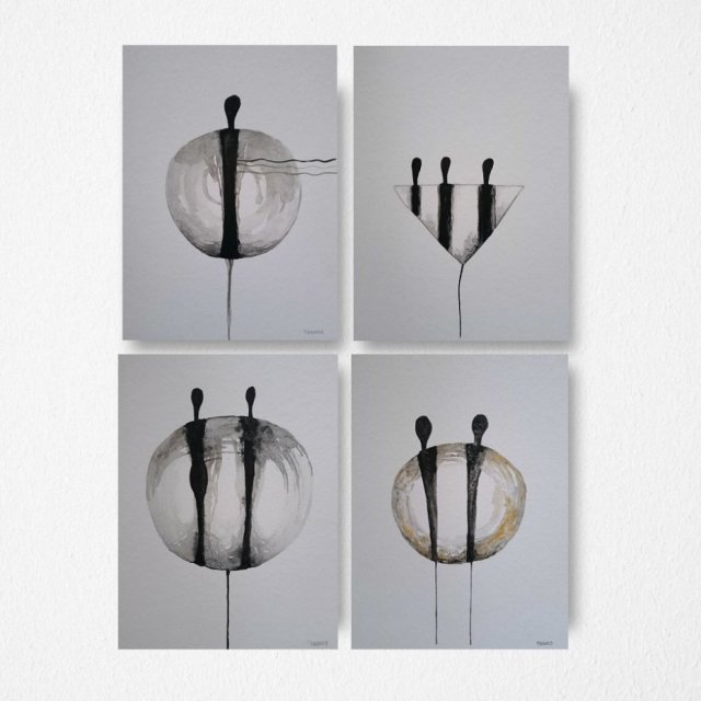 Postacie- cztery akwarele