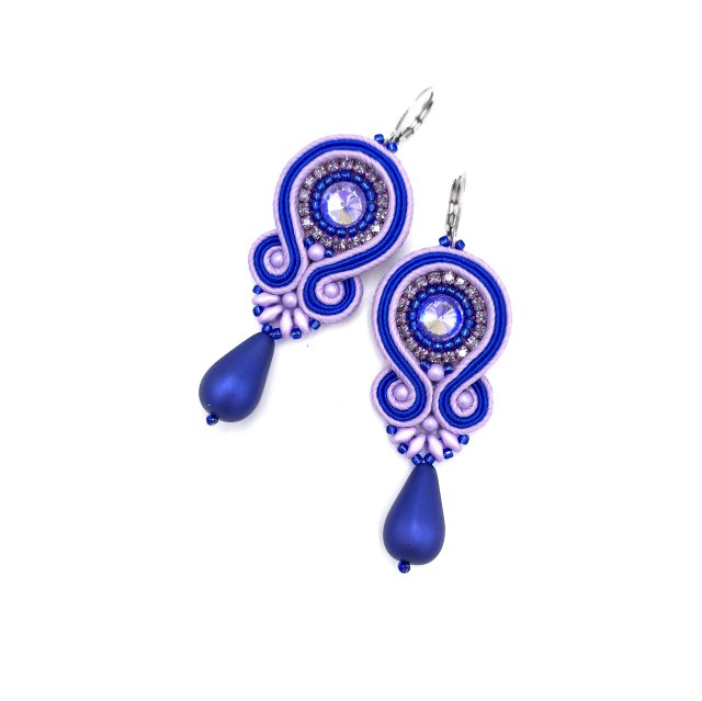 Kolczyki sutasz chabrowo lawendowe kolorowe "Cleo" z dużą łezką