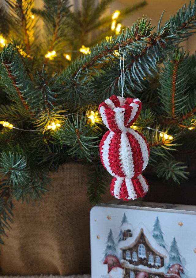 Cukierek (czerwony) ozdoba na choinkę, Zawieszka choinkowa, Ozdoba świąteczna