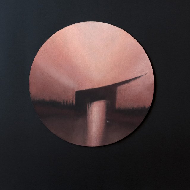 Okrągły abstrakcyjny obraz pastelowy w odcieniach miedzi i brązu – 40 cm