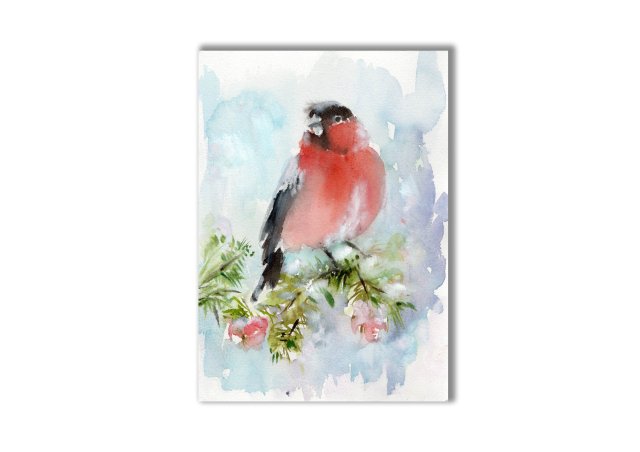 Gil. Zima. Akwarela ręcznie malowana