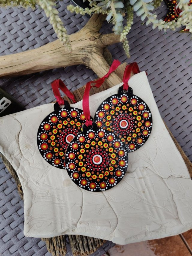 Komplet ręcznie malowanych bombek świątecznych - Mandala Czerwona