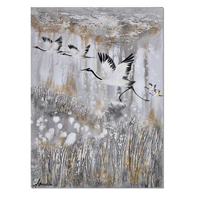 Żurawie 23 ptaki obraz do salonu malowany na płótnie