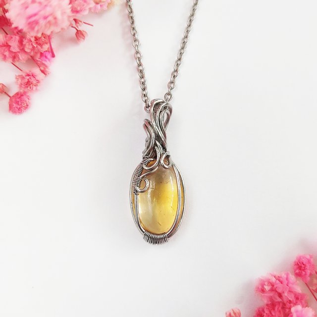 Naszyjnik Cytryn stal chirurgiczna wisiorek handmade wirewrapping