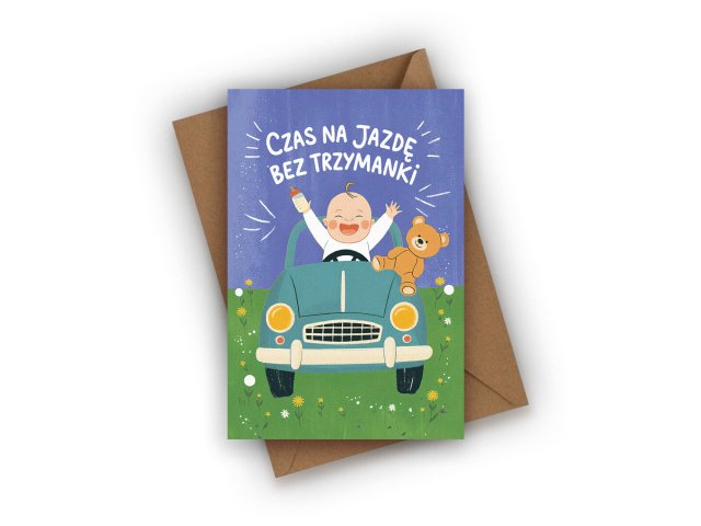 KARTKA Z OKAZJI NARODZIN DZIECKA - CZAS NA JAZDĘ BEZ TRZYMANKI