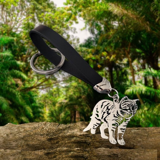 SKÓRZANY BRELOK DO KLUCZY KOT wzór 2