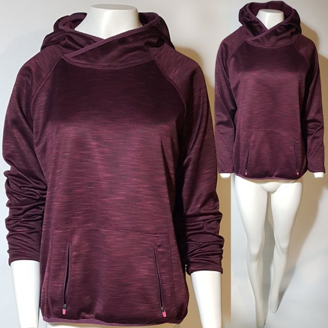 Bluza sportowa z kapturem i kieszenią na zamek w kolorze burgund R 42-46 Hu69
