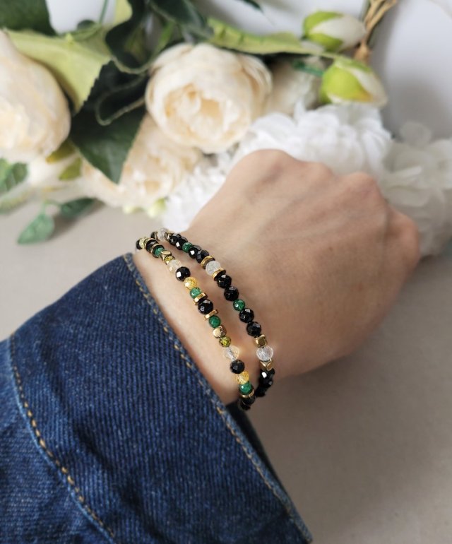 Ochrona, bogactwo i optymizm- z Turmalinem podwójna bransoletka