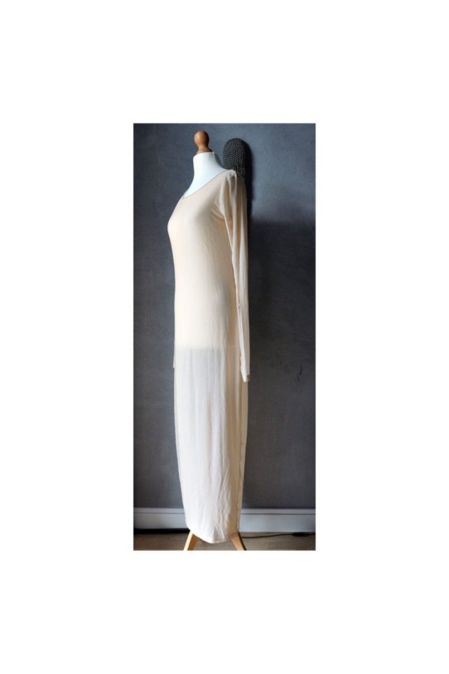 Tiulowa sukienka maxi nude przejrzysta siateczka XS S
