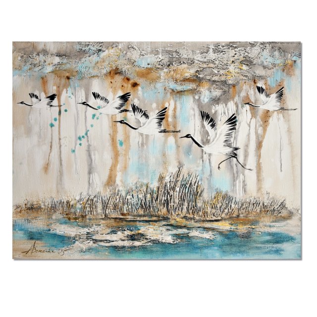 Żurawie 24 ptaki obraz do salonu malowany na płótnie