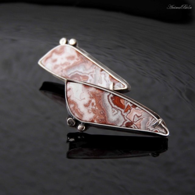 Kolczyki srebrne z agatem crazy lace wkrętki