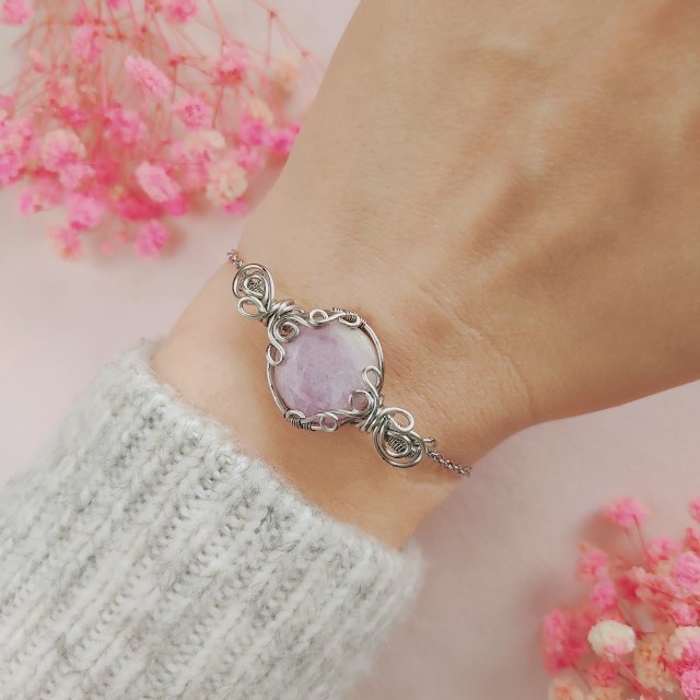 Bransoletka Kunzyt stal chirurgiczna handmade wirewrapping