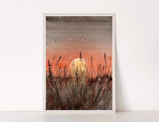 Trawy. Oryginalna akwarela A4