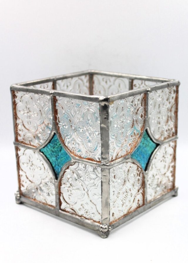 Artystyczny świecznik witrażowy Zimowy Blask