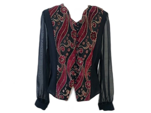Bluzka vintage z welurowym zdobieniem