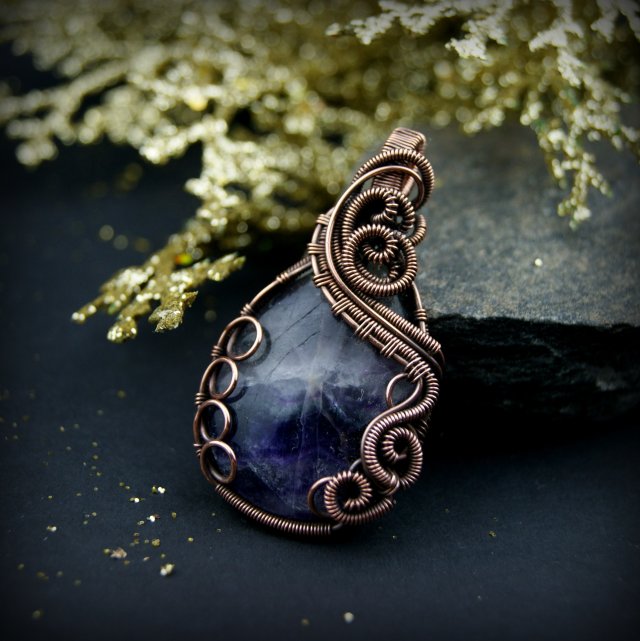 Fluoryt wisiorek wire wrapping