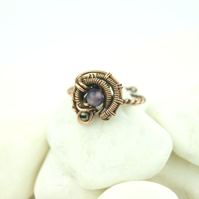 Ametyst regulowany pierścionek z miedzi