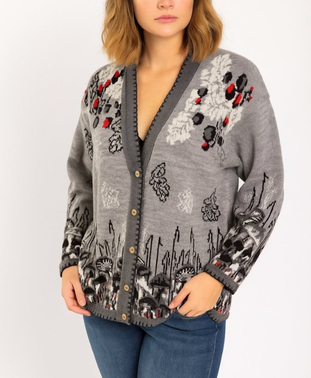 Kardigan Vintage Szary wzory Unisex Grandpa Jarzębina Jesień