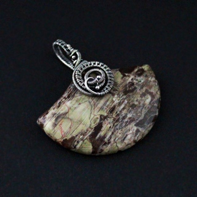 Laluna - srebrny duży wisior wire-wrapping z jaspisem