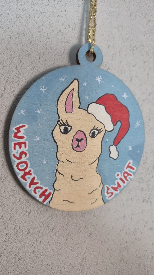 BOMBKA - ręcznie malowana na sklejce - LAMA  - 8cm