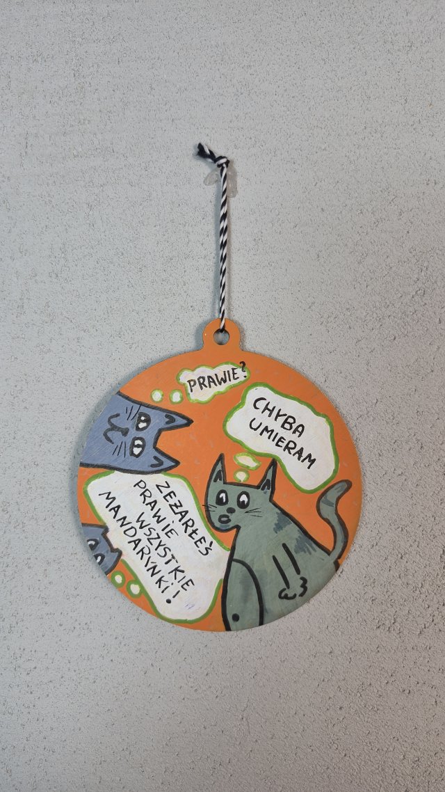 BOMBKA - ręcznie malowana na sklejce - KOTKI - 8cm