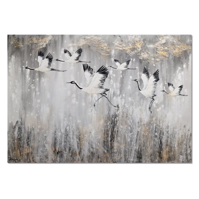 Żurawie 25 ptaki obraz do salonu malowany na płótnie