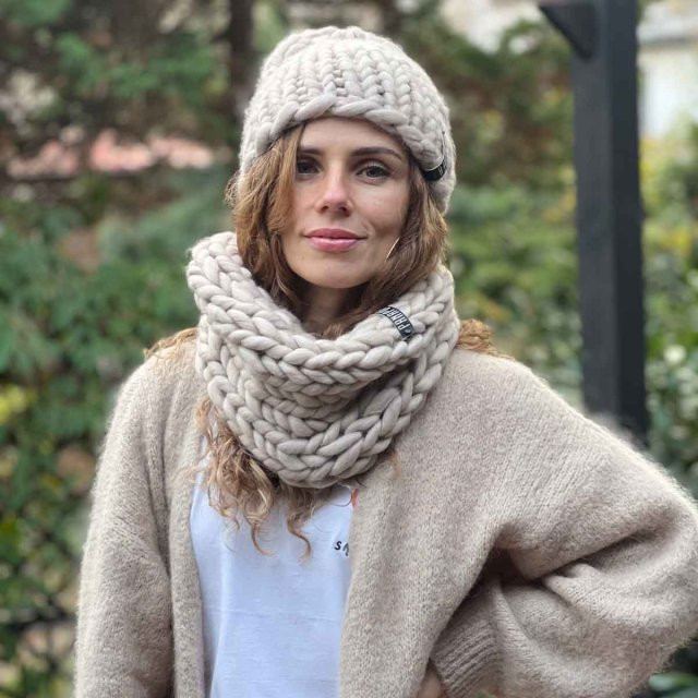 100% MERINO komplet wełniany w grubym splocie CHUNKY