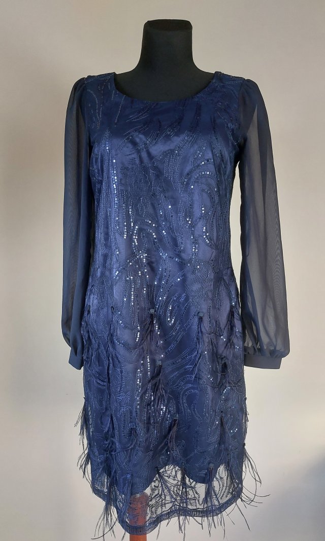 Irlandzka sukienka w  stylu retro cekiny pióra  M