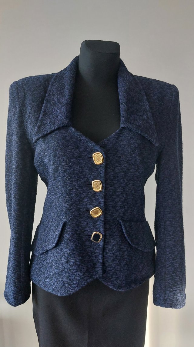 Vintage  Minge Collection granatowy żakiet taliowany S