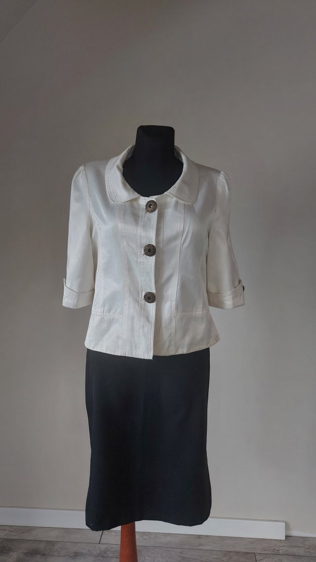 Żakiet  z kokardą ecru retro styl  L