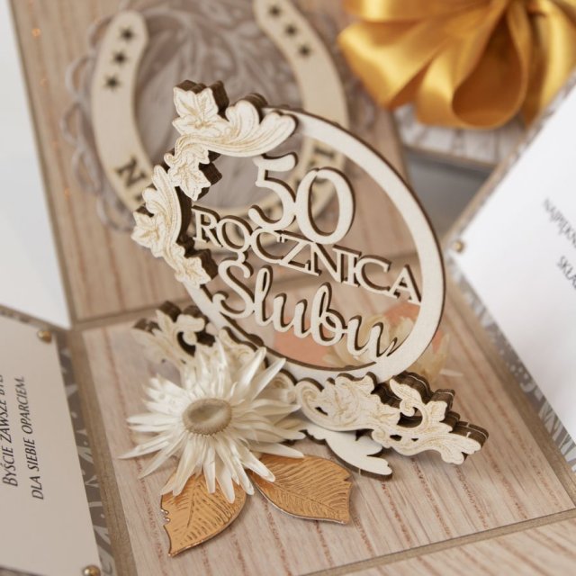 50 rocznica ślubu, złote gody, exploding box, kartka 3d