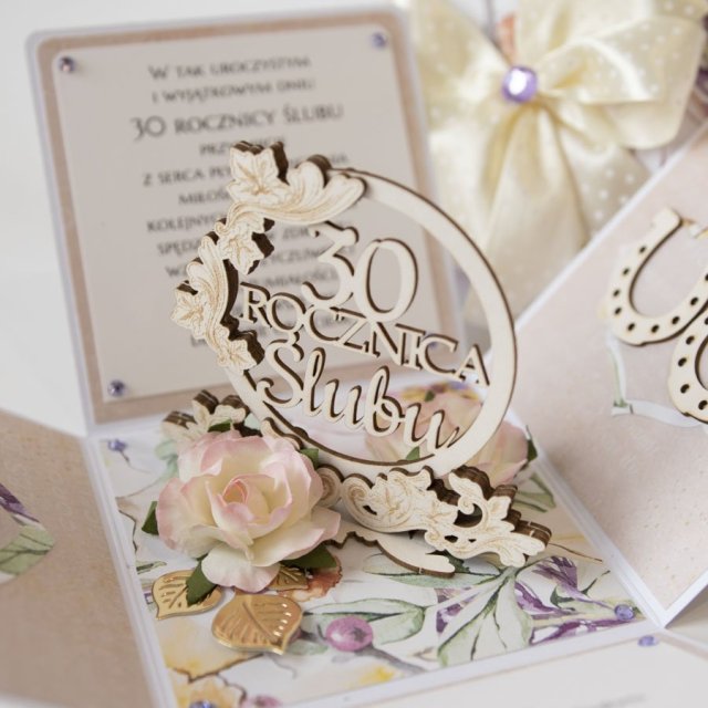 30 rocznica ślubu, perłowe gody, exploding box, kartka 3d