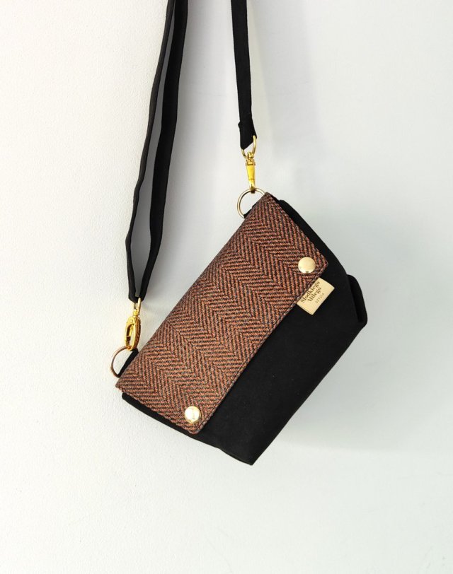 Torebka L E A Orange&Black-mini torebka nubuk/tkanina pleciona