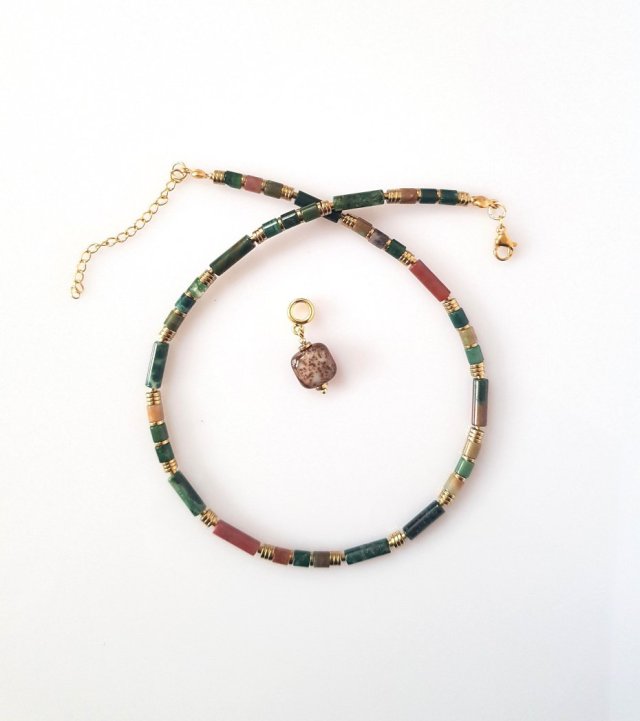 Naszyjnik z Agatem Indyjskim v Ciemny Krótki