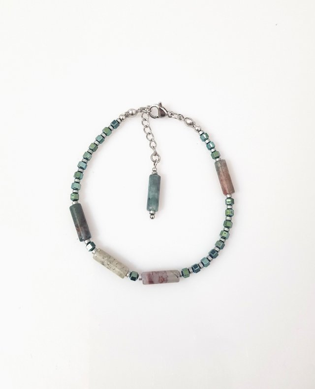 Bransoletka z agatem indyjskim i hematytem v silver