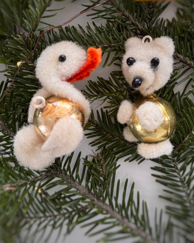 Ozdoby choinkowe z PRL ręcznie robione