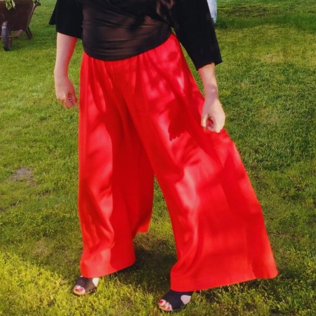 SZEROKIE LNIANE SPODNIE SUNSET RED