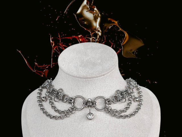 Choker chainmaille z piercingiem O-ring stal chirurgiczna goth alternative