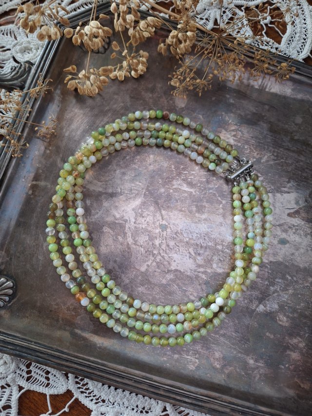 Kolia agat zielony 4 sznury