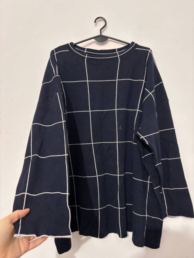 Sweter Ulla Popken, granatowy w kratę, oversize 7XL / 54 / 26·Bardzo dobry·Ulla Popken