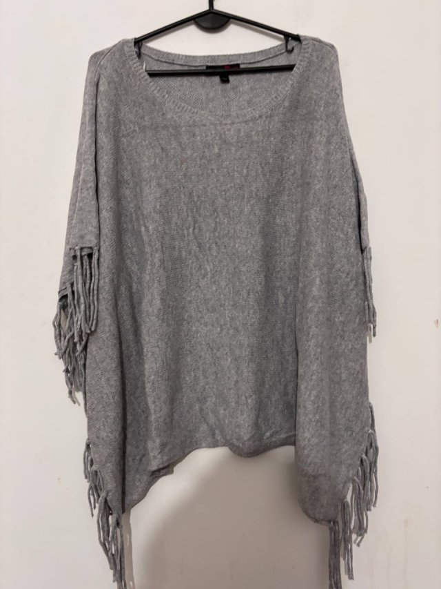 Sweter poncho z frędzlami szary, luźny, one size Uniwersalny·Bardzo dobry·Tom Tailor